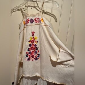 NWT Girl and a Mouse Embroidered Floral Natural Fiesta Dress
